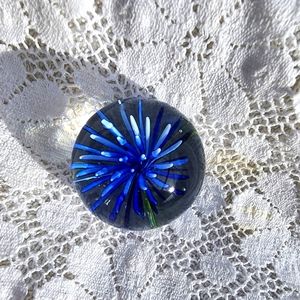 PAPERWEIGHT, Petite, clear with blue flower inside, 2" wide